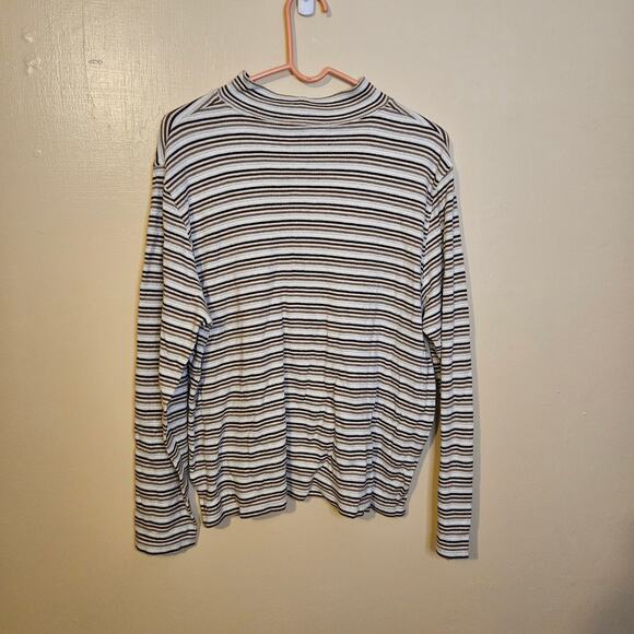Studio Works Size Extra Large XL Striped Stripes Brown White Cotton Mock Neck - Picture 5 of 8